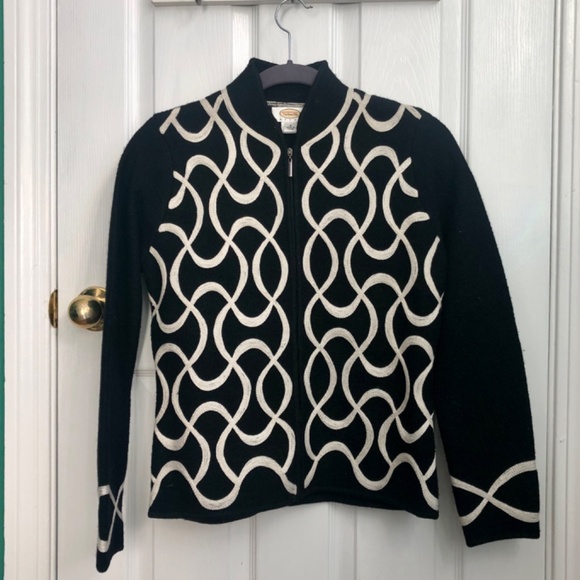 Talbots wool blazer/jacket, black, w/white embroidered design Small - Picture 7 of 13